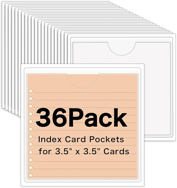 36 Pack Adhesive Index Card Pockets, 3.5" x 3.5", Top Open | Clear Pvc by BESARME