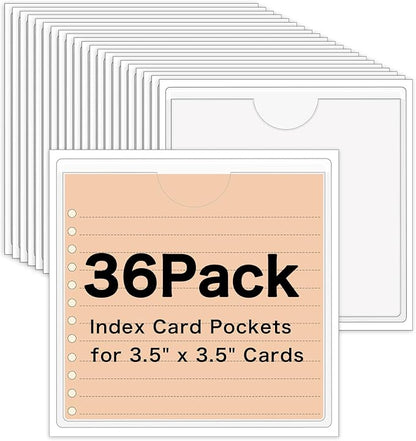 36 Pack Adhesive Index Card Pockets, 3.5" x 3.5", Top Open | Clear Pvc by BESARME
