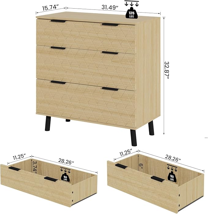 AWQM 3 Drawer Dresser for Bedroom, Large Capacity Chest of Drawers, Wood - Image 2