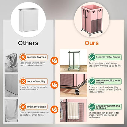 150L Laundry Hamper with Wheels, Rolling Laundry Basket with Metal Frame and - Image 4