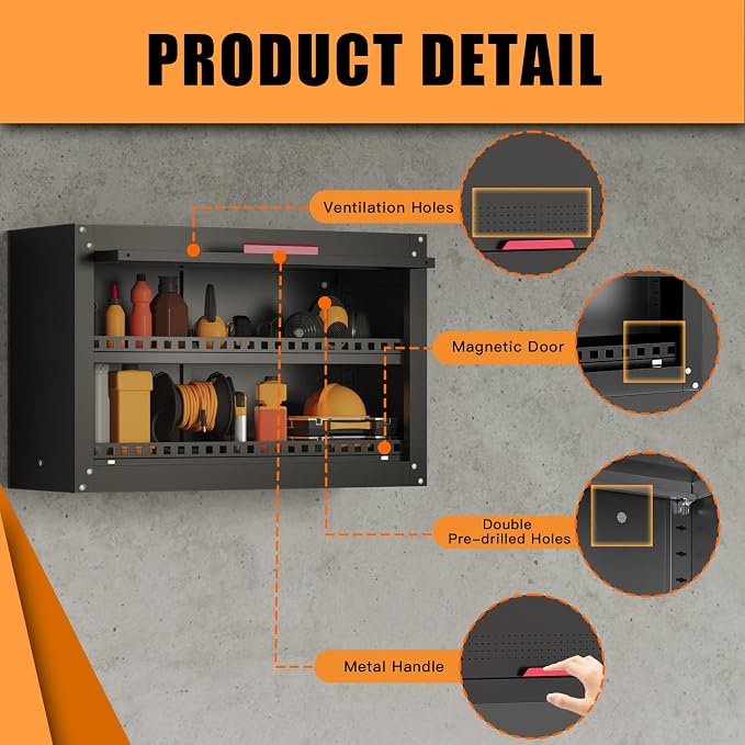 Garage Wall Cabinet, Up Flip Door Metal Wall Cabinet, Wall Mounted Metal - Image 5