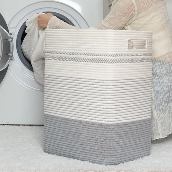 Laundry Hamper, Large Woven Rope Tall Laundry Basket - Image 4