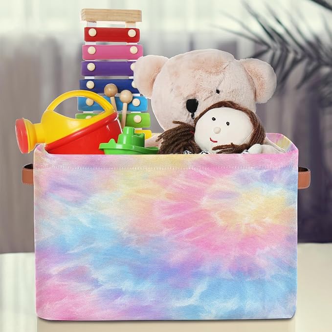 Pardick Tie Dye Pink Cute Basket Storage Bins Large Fabric Toys Storage Cube Box - Image 3