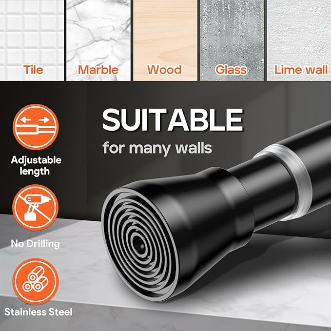 AIZESI Black 2pcs Spring Tension Rods 17 to 26 Inch, Small Curtain Rods No - Image 3