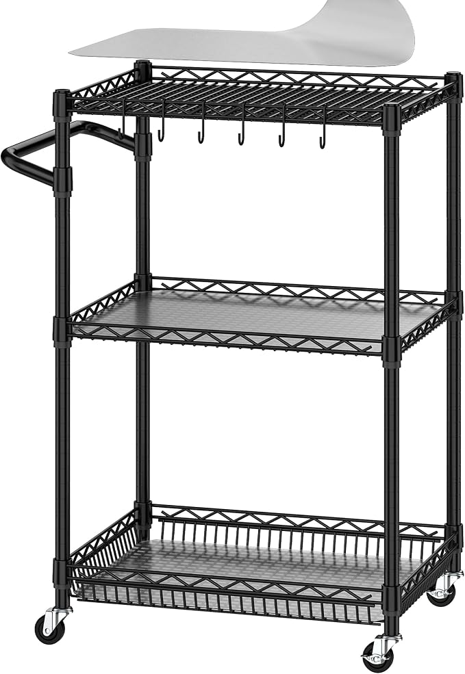 3 Tier Rolling Cart with Wheels, Metal Utility Cart by Folews