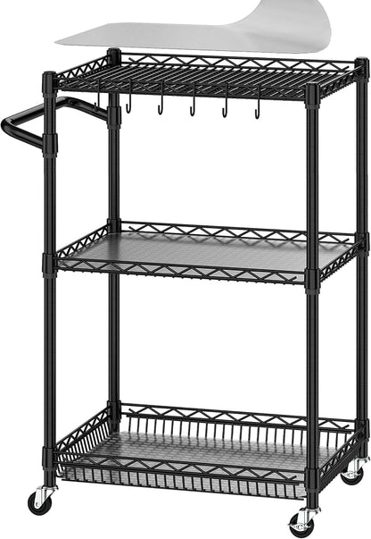 3 Tier Rolling Cart with Wheels, Metal Utility Cart by Folews