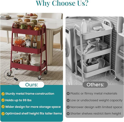 NEWBULIG 3-Tier Metal Rolling Cart - Image 7