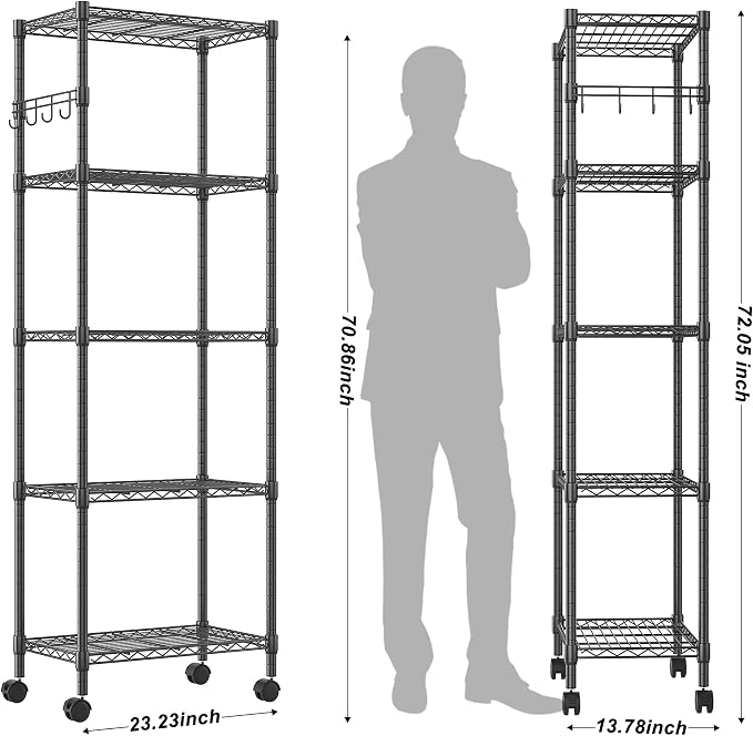 Homdox 5 Tier Wire Shelving Unit on Wheels, Adjustable Storage Racks and - Image 3