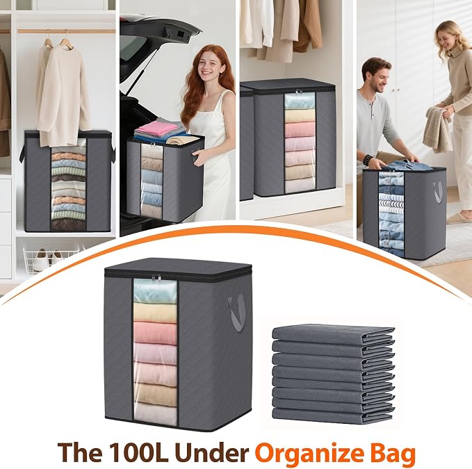 SpaceWhisper 8 Pack 100L Clothes Storage, Foldable Thick Fabric Blanket Storage - Image 6