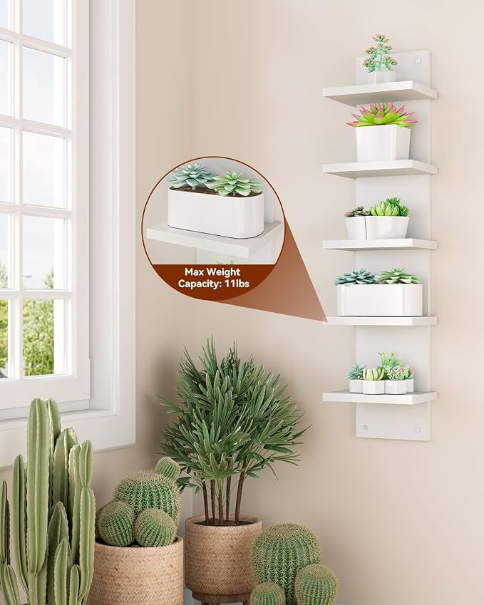 IBUYKE 5 Tier Wall Shelf Unit, Decorative Wall Mount Vertical Shelving - Image 8