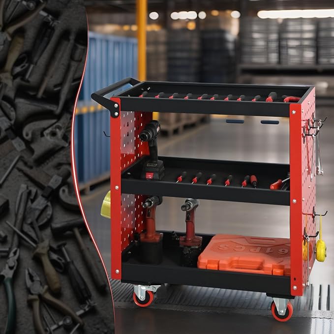 3 Tier Rolling Tool Cart on Wheels, 660LBS Load Capacity Heavy Duty Utility - Image 6