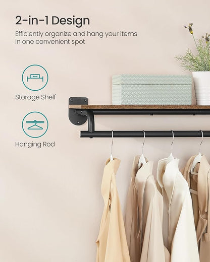 SONGMICS Clothes Rack with Top Shelf, Wall Mounted Clothing Rack, with Hanging - Image 3