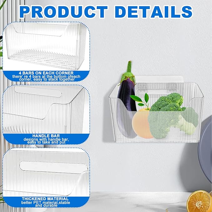 6Pcs Storage Organizer Bins Wall Mounted Organizer Basket Large Size Clear - Image 3