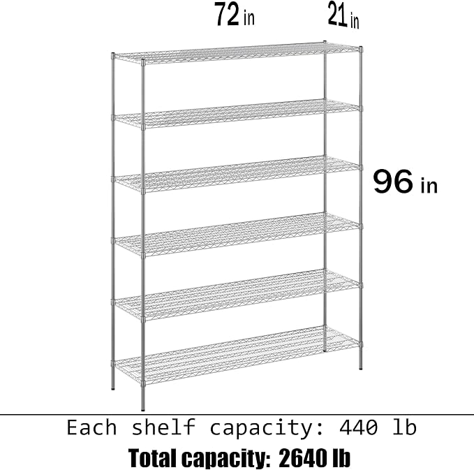 21" Deep x 72" Wide x 96" Height Wire Shelving Kit | 6-Tier | NSF Commercial - Image 3