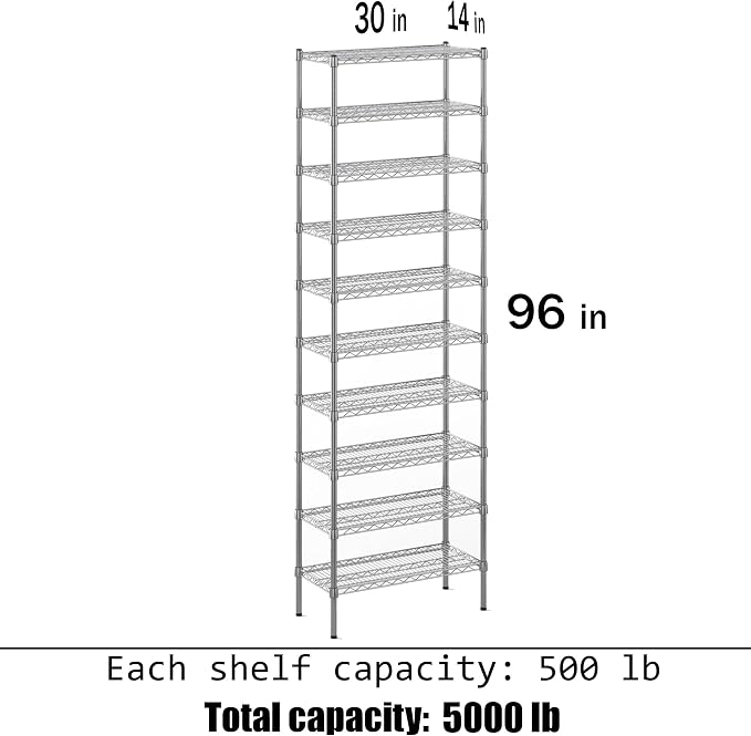 14" Deep x 30" Wide x 96" Height Wire Shelving Kit | 10-Tier | NSF Commercial - Image 3