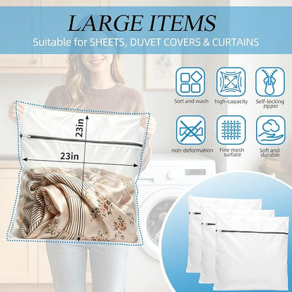 kinice Large Laundry Bag with Zipper Protective Cover, Mesh Laundry Bags - Image 2