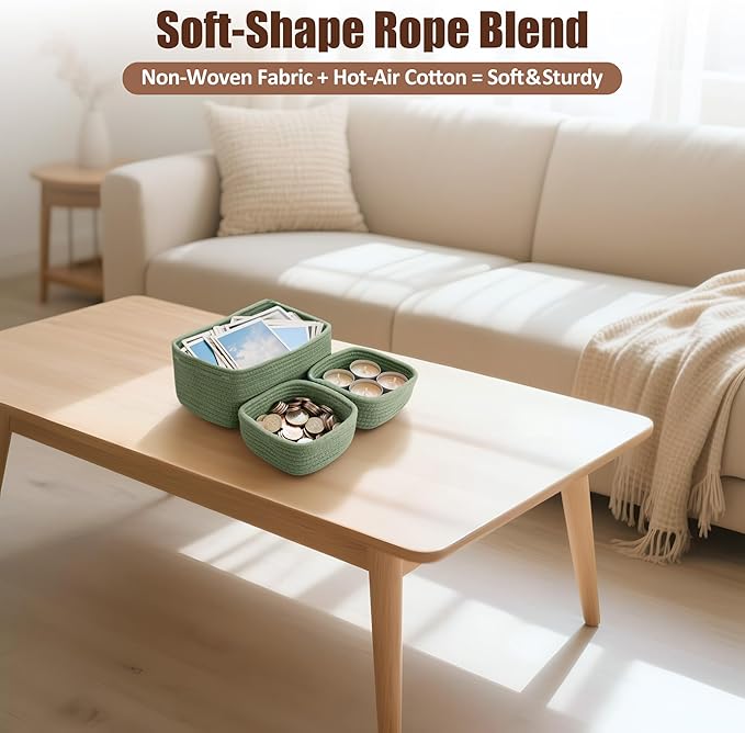 5-Pack Small Woven Rope Storage Baskets, 2 Sizes Organizer Bins | Fabric Cube - Image 6