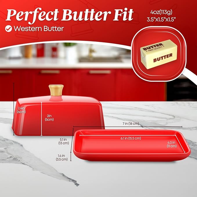 Flexzion Ceramic Red European Butter Dish - Image 8