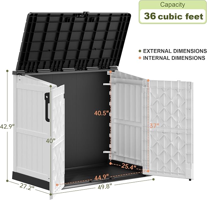 Plastic Outdoor Storage Shed, 36 Cu Ft Waterproof Outdoor Storage Cabinet - Image 3