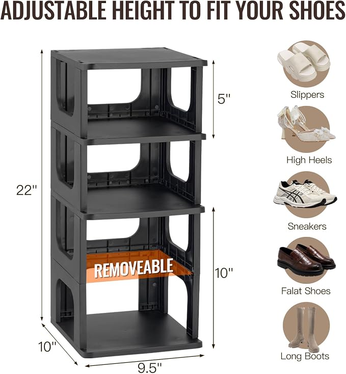TRZZ 8-Tier Shoe Rack, Narrow Stackable Organizer, Vertical Efficient Shoe - Image 3