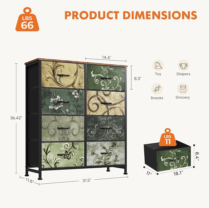 Sweetcrispy 8 Drawer Dresser for Bedroom, Organizer Storage Drawers | Fabric - Image 3
