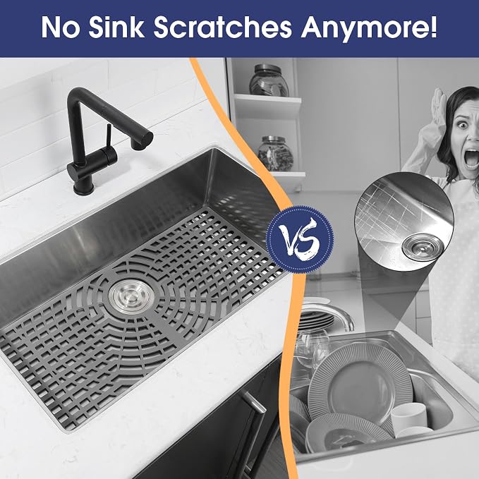 Silicone Sink Protector 26“x14" Rear Drain Hole, Heat Resistant Non-slip - Image 3