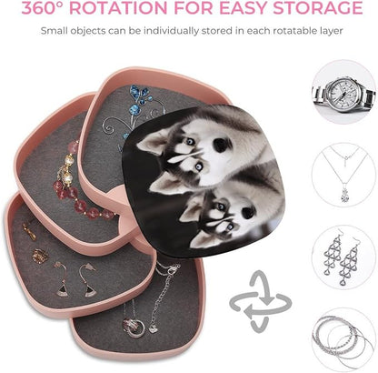Husky Dog Rotating Jewelry Organizer Box 4-Layer 360° Rotatable ABS Jewelry - Image 4
