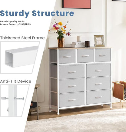 DUMOS 9 Drawer Dresser for Bedroom, Storage Organizer Chest of Drawers | Fabric - Image 7