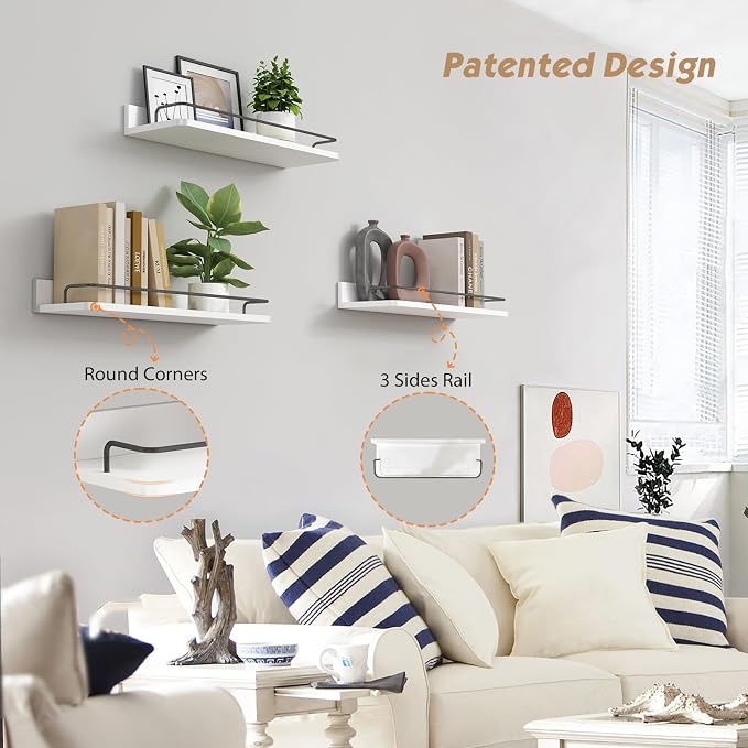Forbena White Floating Shelves Bathroom Shelves Over Toilet Set of 3, Bathroom - Image 4