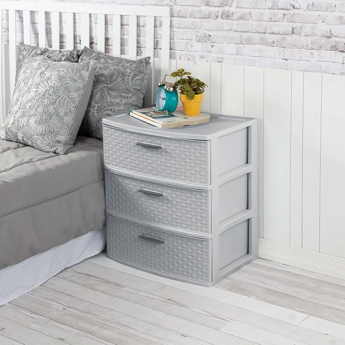 Sterilite 2 Pack 3 Drawer Wide Storage Tower, Weave Organizer, Cement | - Image 5