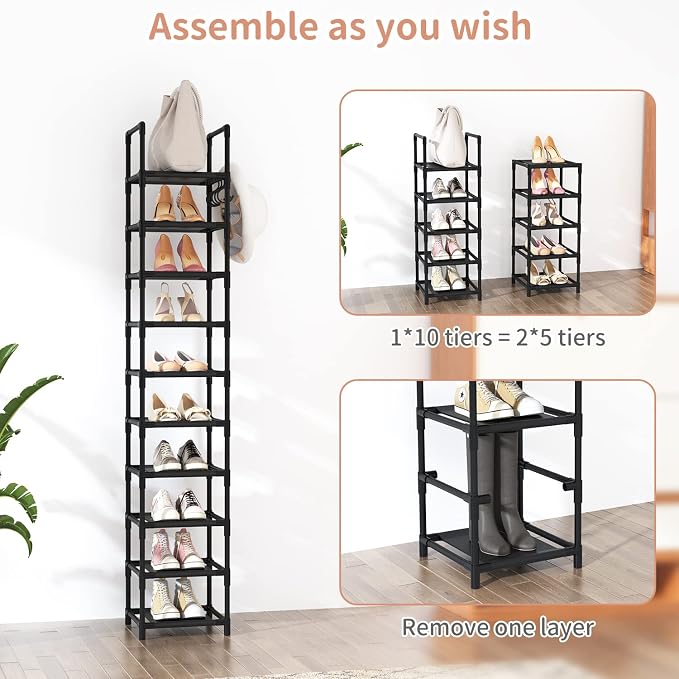 LANTEFUL Tall Narrow Shoe Rack for Entryway, 10-Tier Sturdy Metal Shoe Shelf - Image 5