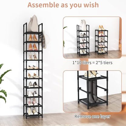 LANTEFUL Tall Narrow Shoe Rack for Entryway, 10-Tier Sturdy Metal Shoe Shelf - Image 5