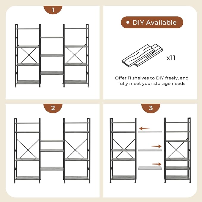 SUPERJARE Triple Bookshelf, Bookcase - Image 9