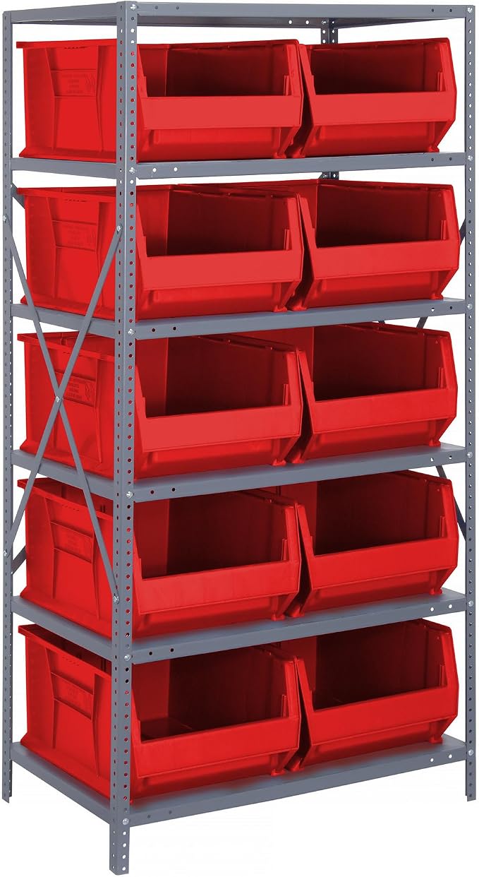Quantum Storage Systems 2475-954RD Solid Heavy Duty 6 Shelves 10 HULK Red Bins by QuantumStorageSystems