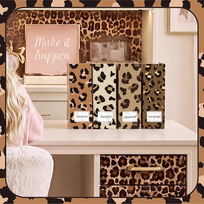 Leopard Print Magazine File Holder Decorative Set of 4 | Foldable Magazine - Image 5