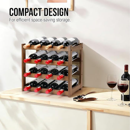 Bamboo Wine Rack, 4-Tier 16 Bottles Wine Storage Cabinet Shelf, Easy-Assembly - Image 7