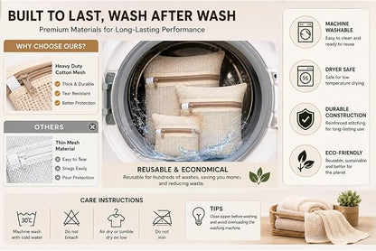 Cotton Mesh Laundry Bags, Clothes and Shoes, Natural Breathable Washer and - Image 5