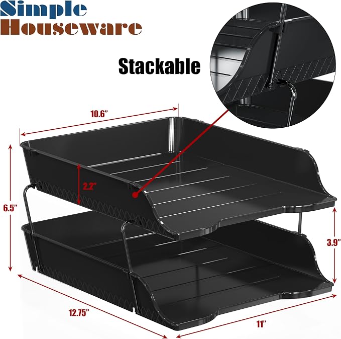 Simple Houseware 2-Tier Stackable Letter Tray Organizer – Desktop File Holder - Image 2