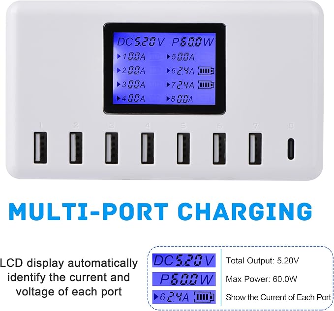 60W 12A 8-Port USB Charging Station - Image 2