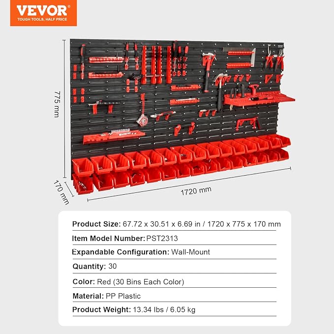 VEVOR Wall Mounted Storage Rack System, 30-Bin Parts Rack Organizer - Image 7