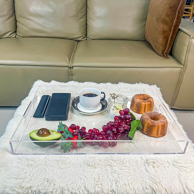 Clear Rectangular 14x20 Inches Acrylic Ottoman Tray Decorative Serving Tray - Image 3