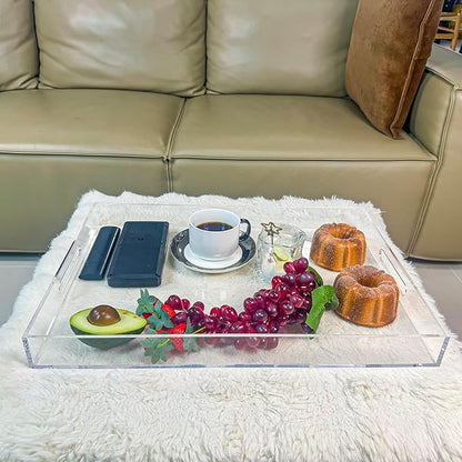 Clear Rectangular 14x20 Inches Acrylic Ottoman Tray Decorative Serving Tray - Image 3