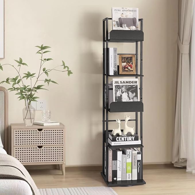 Bikoney Rotating Bookshelf, 360 Display Spinning Bookshelf Tower, 5-Tier Narrow - Image 2