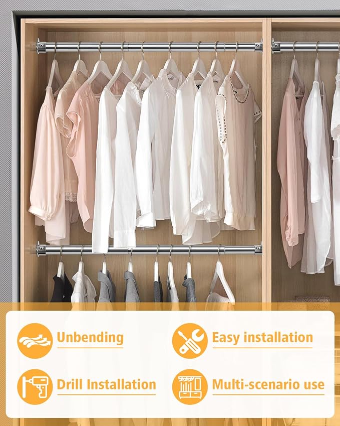 Closet Rod, 17 to 76 Inch Heavy Duty Adjustable Metal Clothing Rack - Image 7