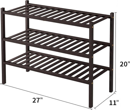 3 Tier Bamboo Shoe Rack for Closet Free Standing Wood Shoe Shelf for Entryway - Image 3
