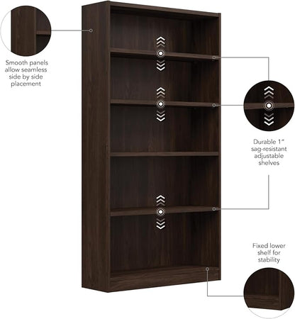 Bush Furniture Universal Tall 5 Shelf Bookcase in Black Walnut, Vertical - Image 6