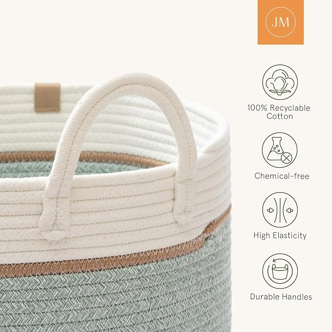 LA JOLIE MUSE Braided Basket, Cotton Rope Storage Baskets, Large Cotton Basket - Image 5