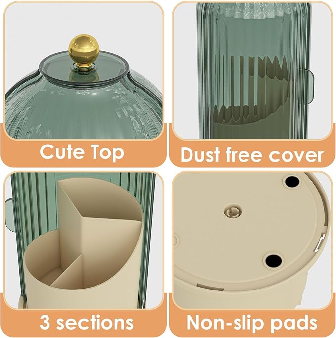 Makeup Brush Holder with Lid 360 Rotating Clear Dustproof Make Up Organizers - Image 5