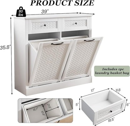 Double Tilt Out Laundry Hamper Cabinet, 10 Gallon Laundry Cabinet - Image 2