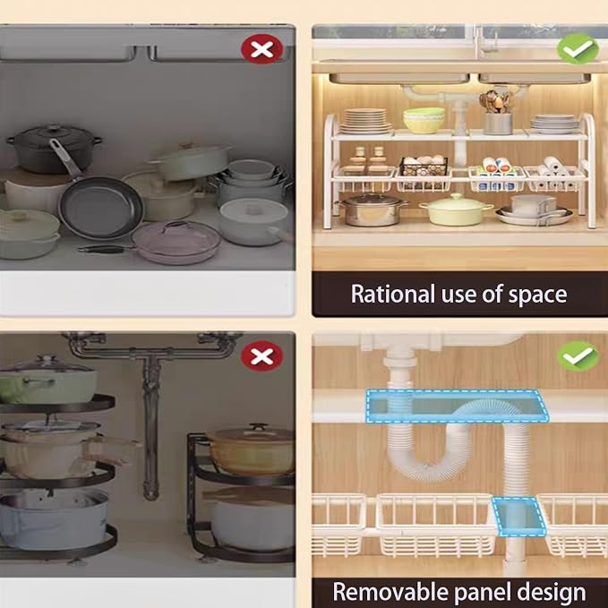 Under Sink Organizer，2 Tier Expandable Heavy Duty Metal Shelf，with 5 Removable - Image 4
